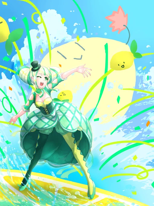 クロラさんとこの()魔法少女クーエンちゃん  よその子借りてキャラ絵練習中 背景も勢いで描いたけどままええか!