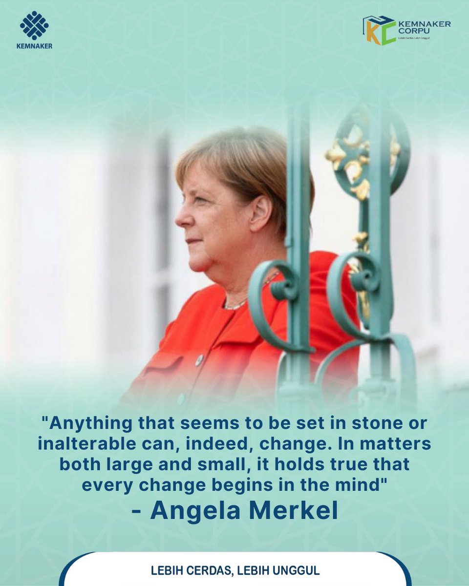 Selamat berakhir pekan #SahabatCorpu 

Angela Merkel, salah satu perempuan yang telah membuktikan bahwa ia layak diperhitungkan sebagai pemimpin yang diakui kehebatannya di dunia internasional. 

#ppsdmketenagakerjaan  
#KemnakerRI 
#KemnakerCorpu 

(Doc: Istimewa)
