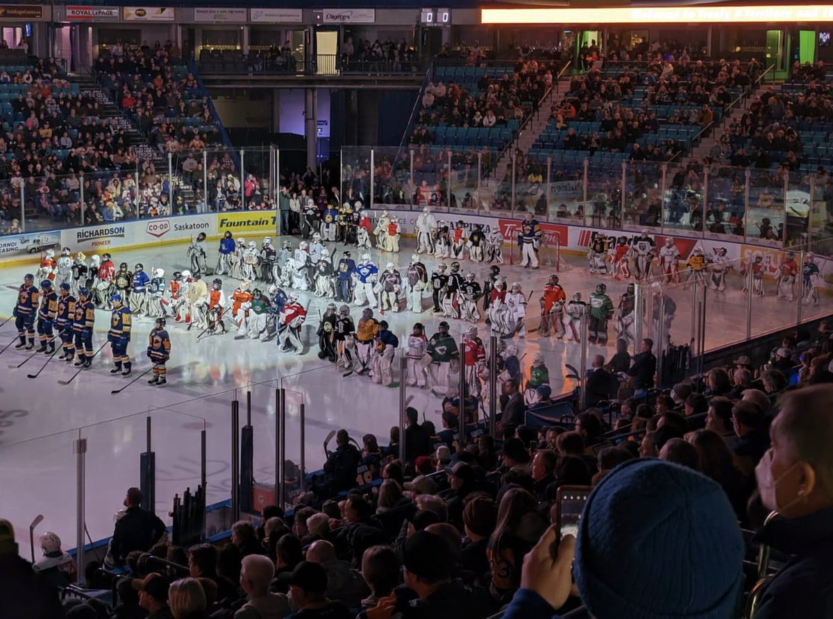 worldhockeyrpt's tweet image. Goalie Night at the @BladesHockey game… no one does theme nights better in junior hockey.