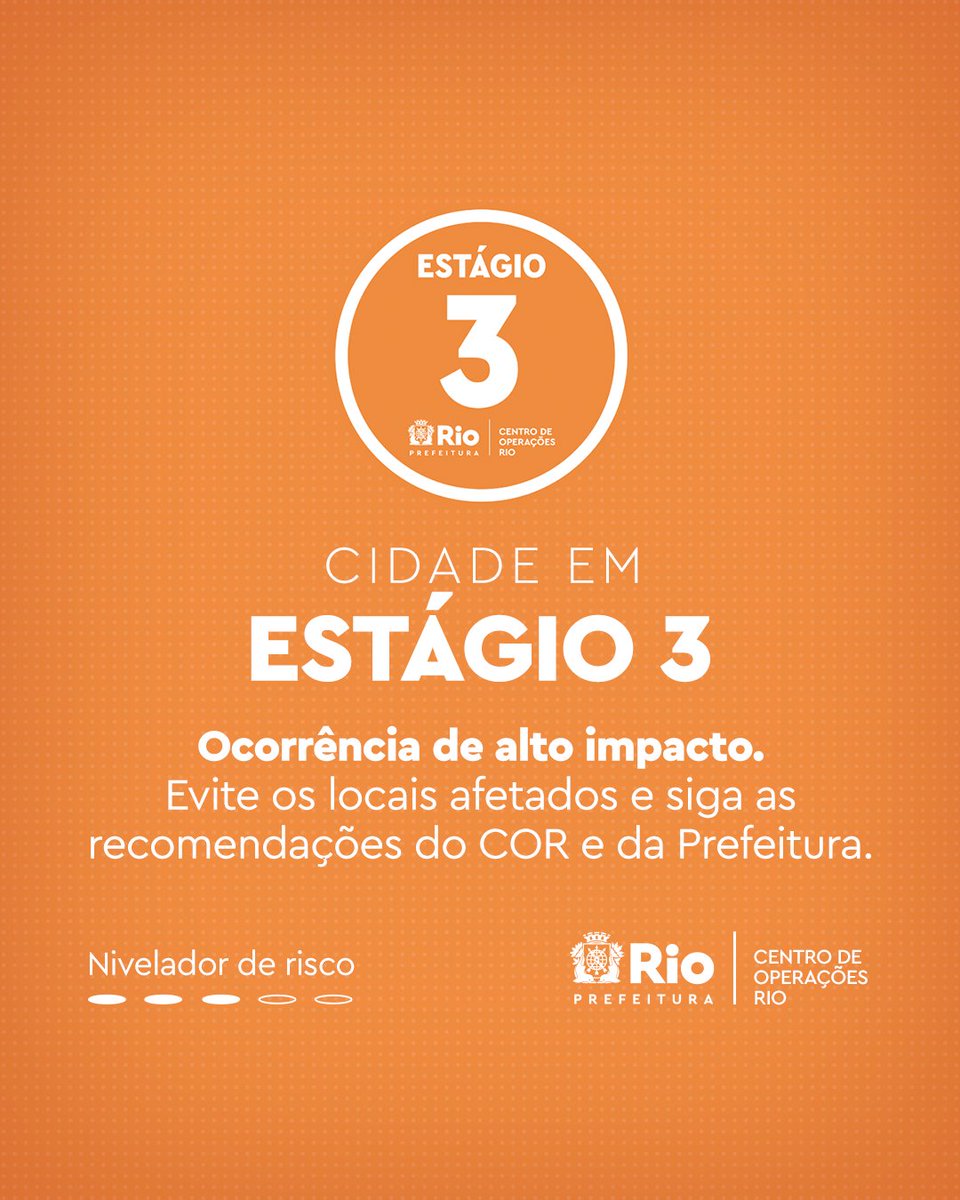 MUNICÍPIO DO RIO ENTROU NO ESTÁGIO 3 ÀS 22H45 DESTE SÁBADO (13/01/2024)

O Centro de Operações da Prefeitura do Rio informa que o município do Rio de Janeiro entrou no ESTÁGIO 3 às 22h45 deste sábado, dia 13 de janeiro de 2024, por conta do registro de chuva maior que 25mm/30min