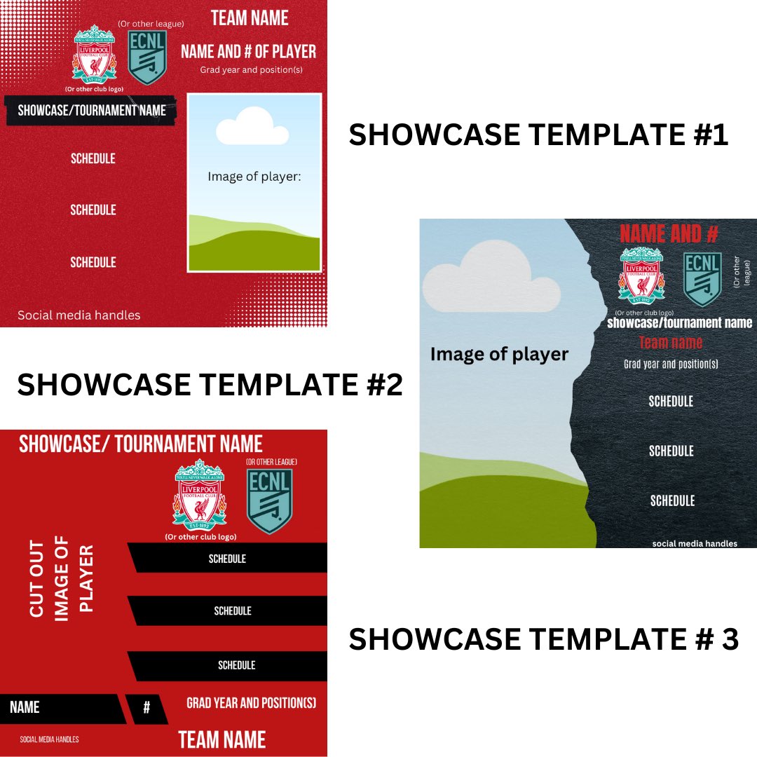 Some examples of showcase/tournament templates! Can also change the color of background. Email me at athletemediaproductions@gmail.com for inquiries!!