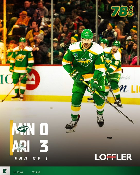 Foligno intermission score graphic, after 1 Coyotes lead 3-0 