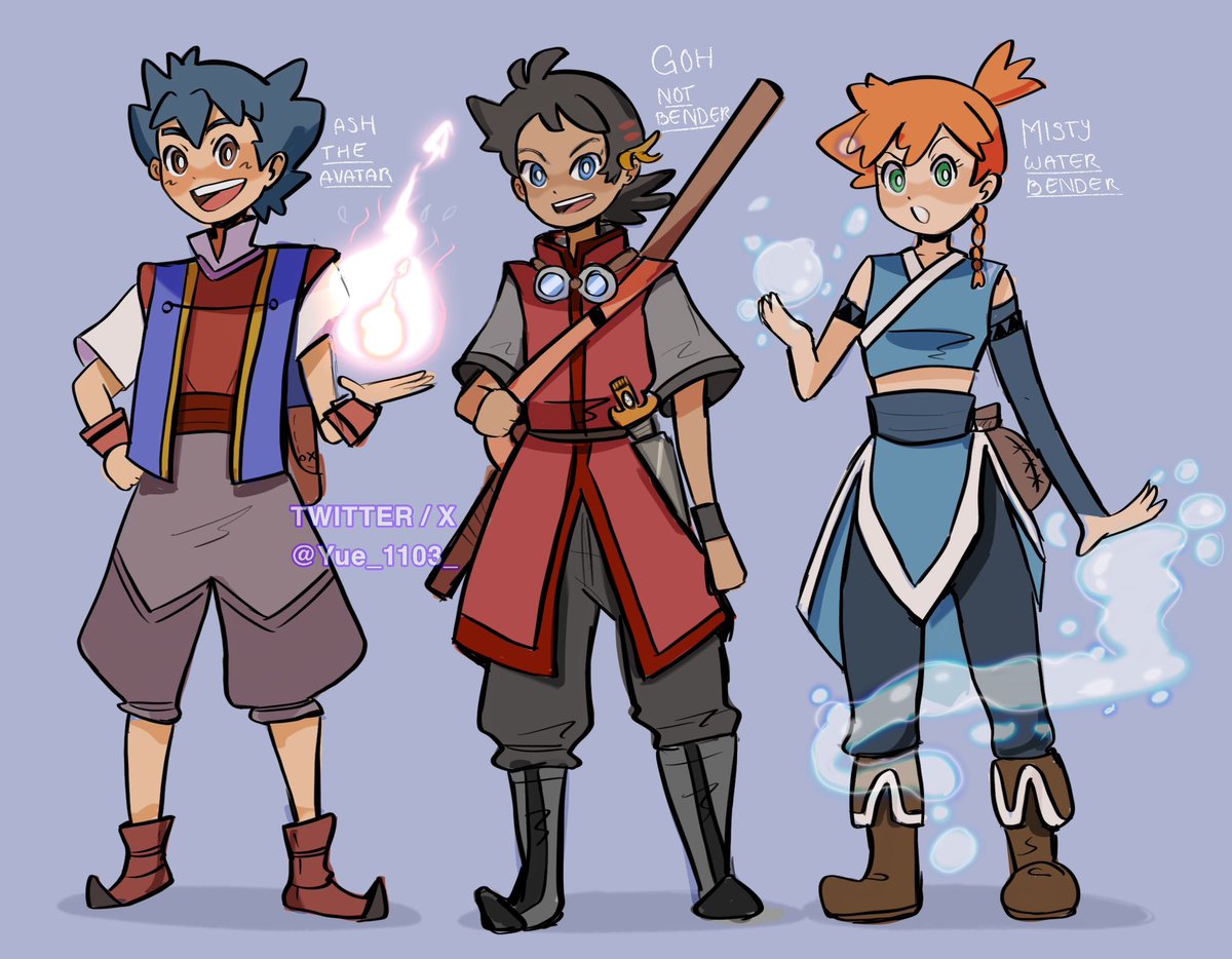 Avatar x Pokemon

I colored it
Goh, Ash: fire nation
Misty: water tribe (Ash / the avatar teacher)

El primero en descubrirlo fue Goh, al verlo hacer aire control después de caer del espíritu lugia

Anipoke #anipoke #pokemon satoshi Goh misty Gou Kasumi air bender bending satogou