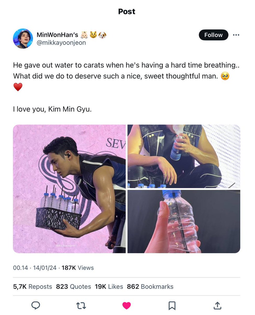 caratstalk's tweet photo. [17s] perasaan aku campur aduk liat ini... aku bangga sama mingyu, bener-bener anak baik, masih peduli sekitar meskipun dia sendiri kesusahan nafas. tapi sedih banget... anak sebaik ini masih ada yang tega manggil "sapi import" dan bahkan s3xualize :( https://t.co/ClU6XtfBeG