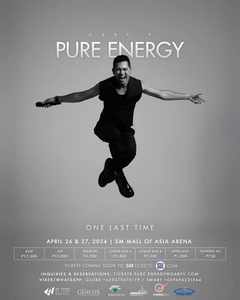 Tickets to #GaryValenciano's Pure Energy...One Last Time concert, out soon at smtickets.com and at @smtickets outlets. 

Mark your calendars, we're celebrating this April 26 & 27! 

#GaryVPUREENERGY
#GaryValencianoAtMOAArena
#ChangingTheGameElevatingEntertainment