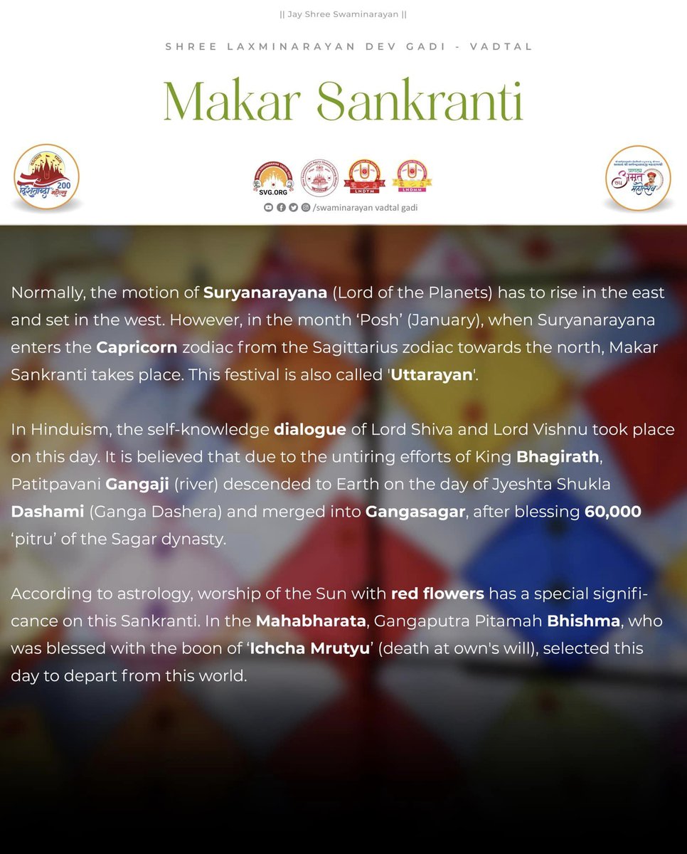 officiallndym's tweet photo. Today is Makar Sankranti (Uttarayan)
#Swaminarayan #LNDYM #Dharmakul #HariKrishnaMaharaj #Vadtal #VadtalGadi #LaxminarayanDev #LNDev #NarnarayanDev #NNDev #VadtalMandir #DharmakulAashrit #VadtalDham #RaghuvirWadi #RaghuvirVadi #Vadtal200 #LNDev200 #Acharya75 #AmrutMahotsav2024 https://t.co/T7sBUIWZOQ