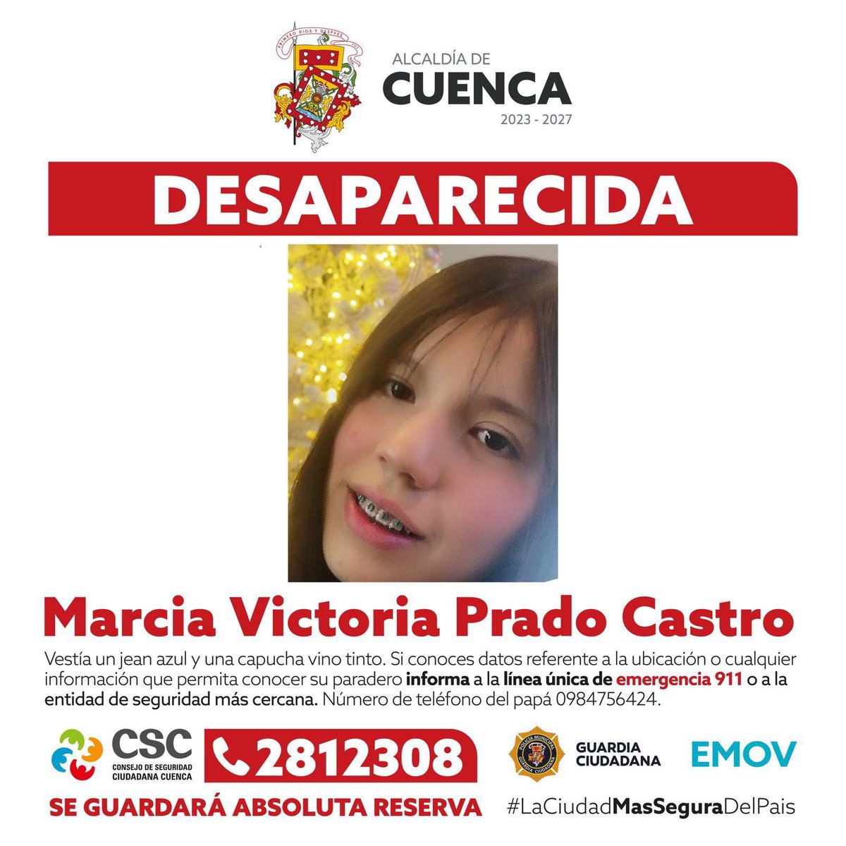#URGENTE Marcia desapareció en Cuenca.