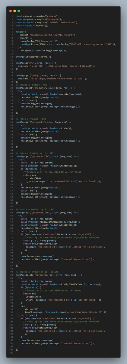 iemsanga's tweet image. Day 42/100      

-&amp;gt; Revised: REST API - CRUD operations using nodeJS, expressJS &amp;amp; mongoDB

github_repo:github.com/imsanga/FullSt…

#100DaysOfCode 
#documentingmycodingjourney