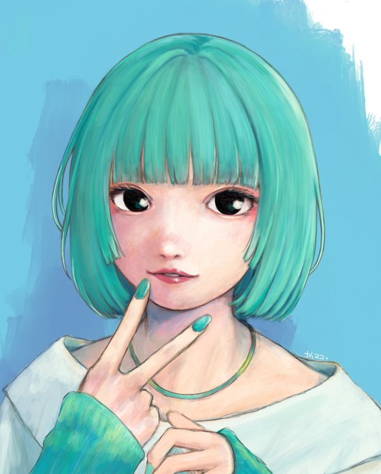 「green nails parted lips」 illustration images(Latest)