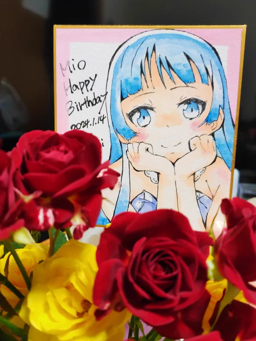 ミオちゃん色紙、ちょっと塗りをたしてみました、これで景品として出します〜 は付きませんw
