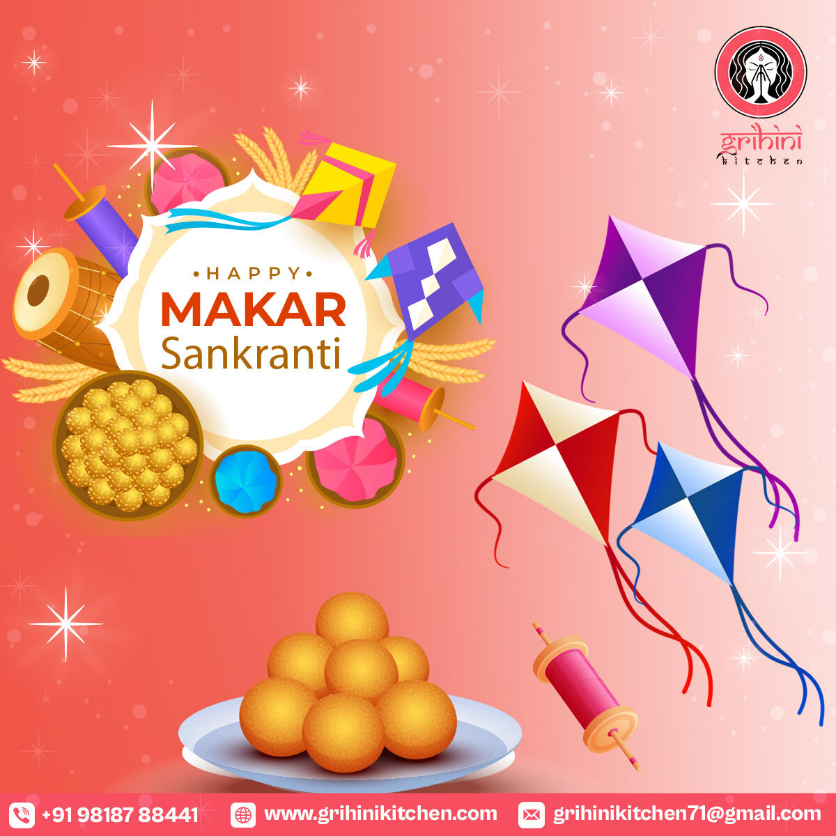 avoring the sweetness of Makar Sankranti with Grihini Kitchen! 🌾🪁 Here's to joy, warmth, and the simple pleasures of this beautiful festival. Happy Makar Sankranti! 💛 #GrihiniCelebrates #MakarSankrantiJoy #FestivalMoments #KiteFlyingFun #WarmWishes #SimpleJoys #SankrantiSmiles