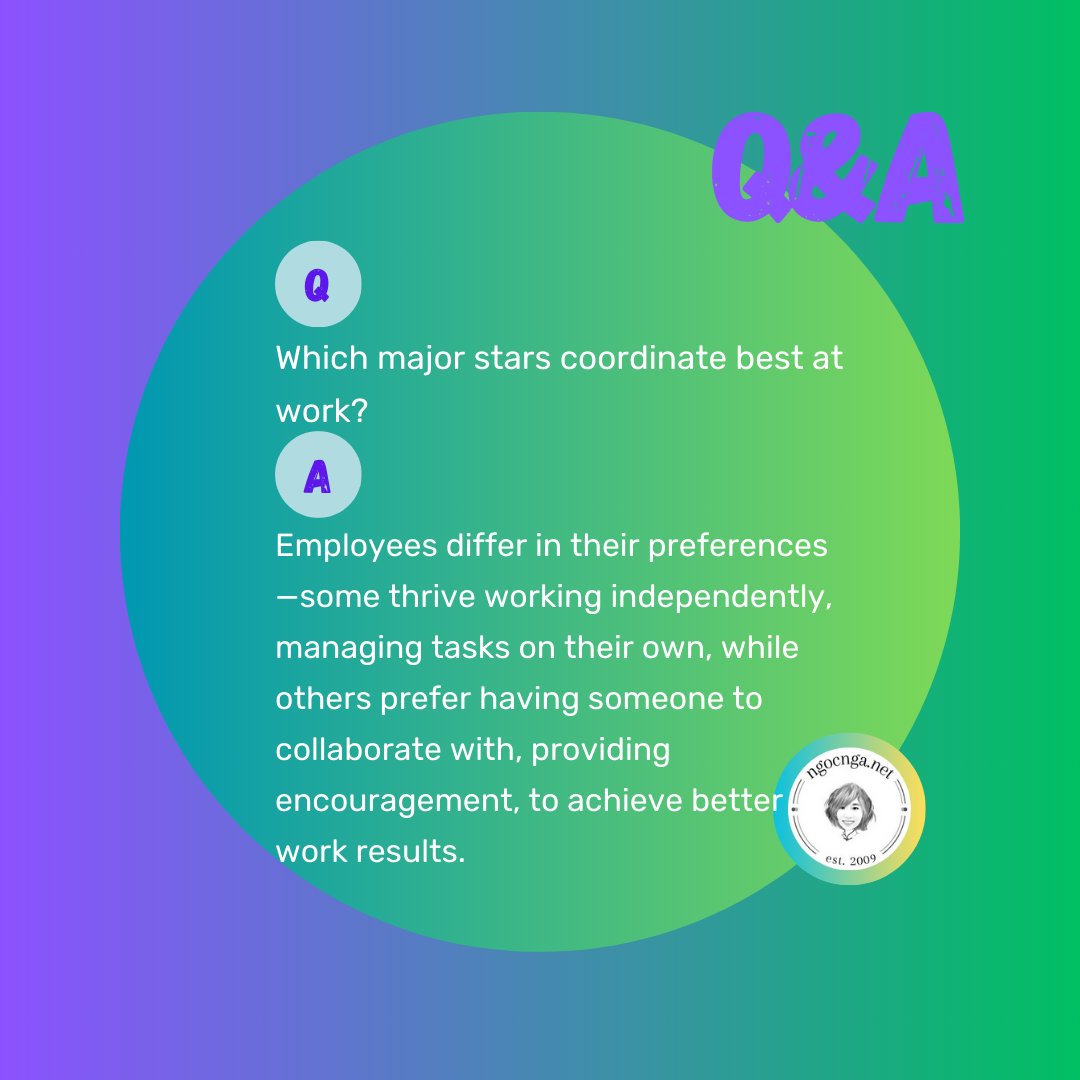 ngocngadotnet's tweet image. Q: Which major stars coordinate best at work? ⭐💼🤝🏼 #WorkCoordination #ProfessionalProgress 
---  
Read details at  
ngocnga.net/zi-wei-dou-shu…  
#ziweidoushu #zwds #purplestar #purplestarastrology #chineseastrology #chinesemetaphysics #metaphysics #astrology
