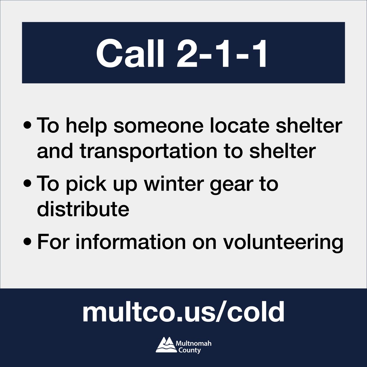 🧵Cold temperatures can be dangerous. Staying safe is a community effort. Call 2-1-1 or visit <a href="/211info/">211info</a> to find a warm space. Interpreters are available by phone.