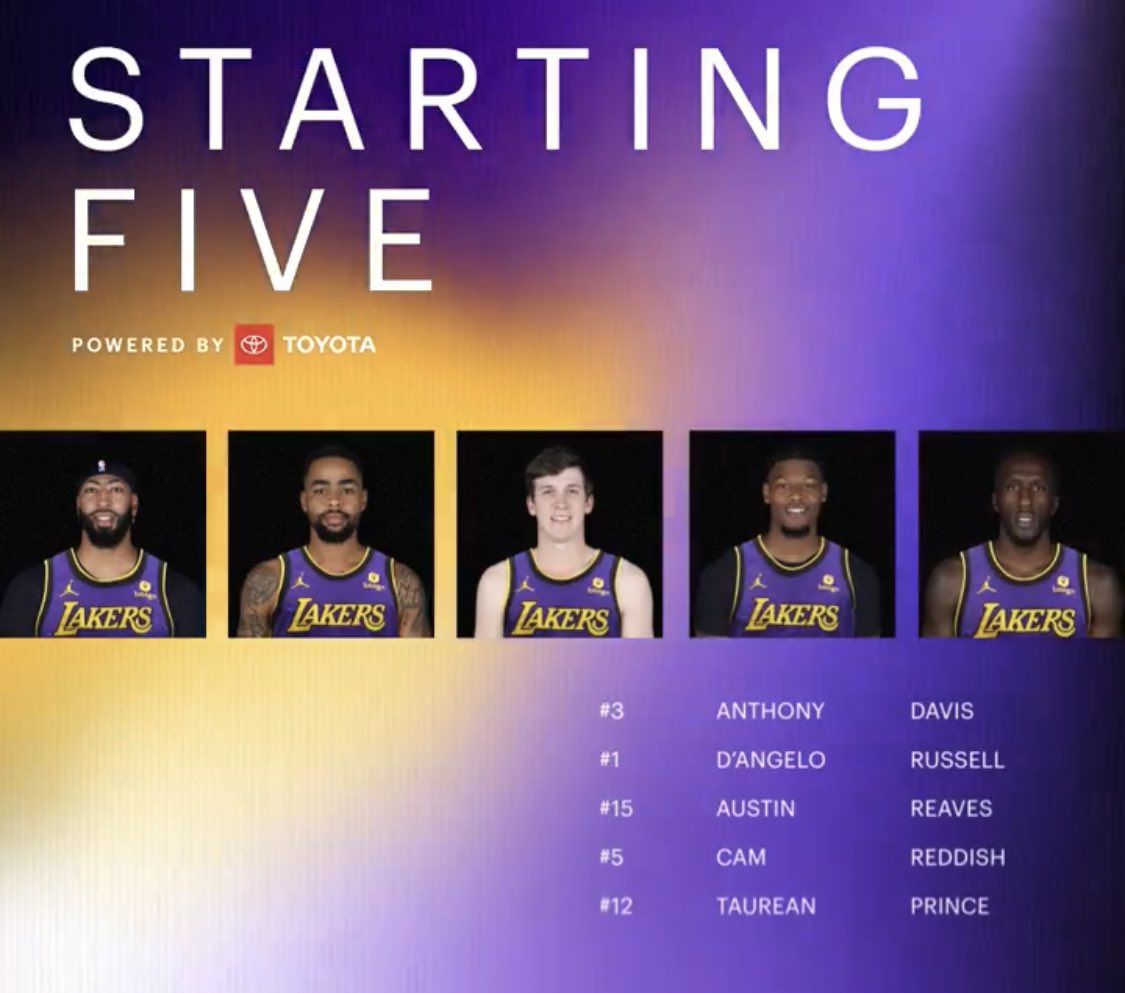 blockbynba's tweet image. A equipe titular do Los Angeles Lakers na partida de logo mais contra Utah