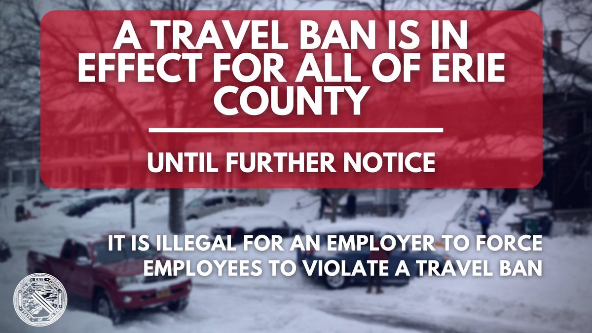 It is illegal to violate a travel ban, and your employer cannot make you violate a ban to come into work. Only Tier 1 essential workers (emergency response, healthcare, public works) may be on the road. Refer to prior Erie County posts for the list of Tier 1 workers.