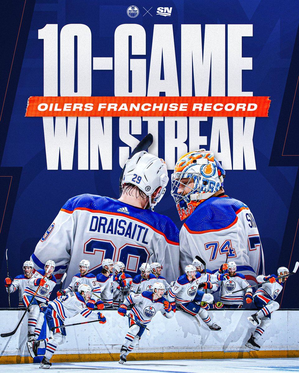 HISTORY FOR THE OILERS! 👏 With their win tonight, the @EdmontonOilers have set a new franchise record with their tenth win in a row.