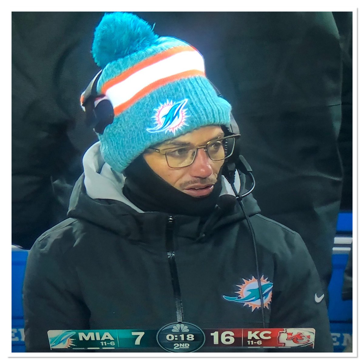 DougS76's tweet photo. “All right, stop whatcha doin' 'cause I'm about to ruin
The image and the style that ya used to
I look funny, but, yo, I'm makin' money, see” #nfl #MiamiDolphins #dolphinschiefs https://t.co/F4c27uiDX0
