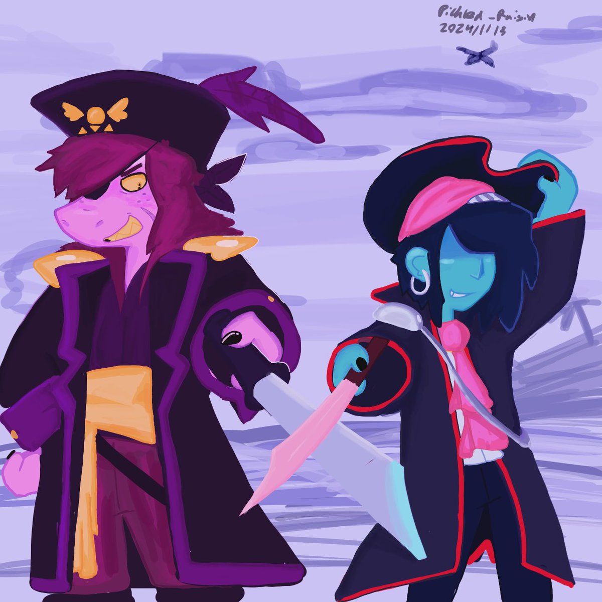 pickled_raisin's tweet photo. KrusieWeek Day 7!
Yarr Har fiddley dee being a pirate is alright to be do what you want cause a pirate is free, you are a pirate
#Krusie #Krusieweek #Deltarune https://t.co/Yc43Bnkv8O
