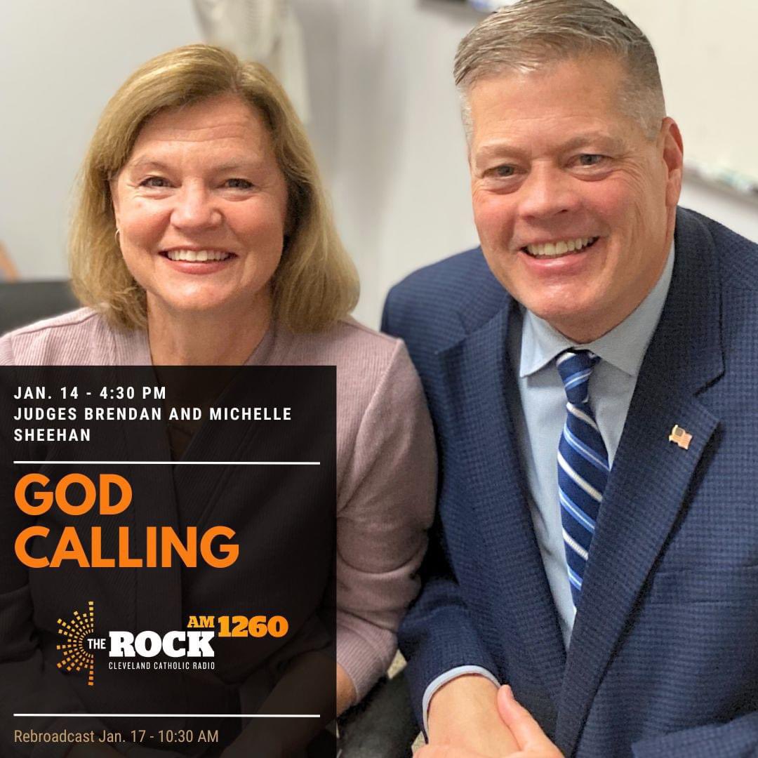 On 'God Calling' this Sunday at 4:30 I talk with Judges Brendan and  Michelle Sheehan! Married to each other, committed to the law, and  nurturing 3 great kids. Tune in, listen live, image size:1080x1080