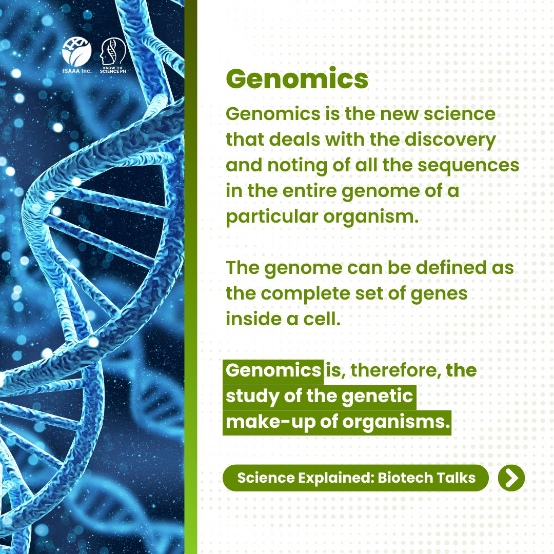 KnowSciencePH's tweet photo. The word "omics" refers to a field of study in biological sciences that ends with -omics, such as genomics, proteomics, or metabolomics.
Learn more here: https://t.co/LU3Tjgsm4m
#Genomics #Proteomics #Metabolomics #Biotechnology #KnowTheScience #ISAAA https://t.co/LRVp8gumC1