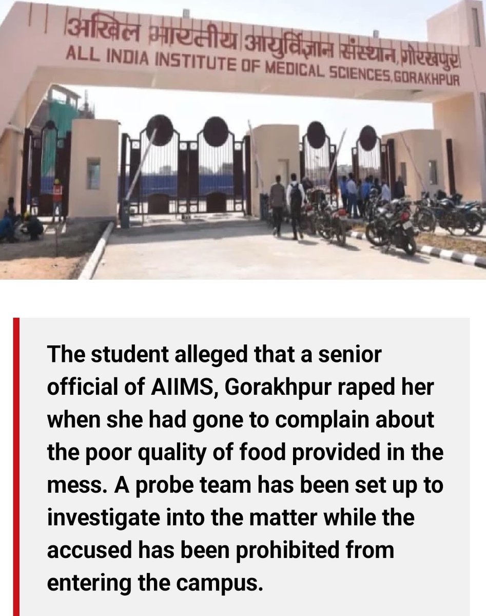 Indian__doctor's tweet photo. A MBBS student of #AIIMS #Gorakhpur has accused a Senior official of the institute of #Rape. 

Student who has become mentally disturbed after the incident , is undergoing treatment by psychiatrists.
#medTwitter https://t.co/2gpzpv5Aln
