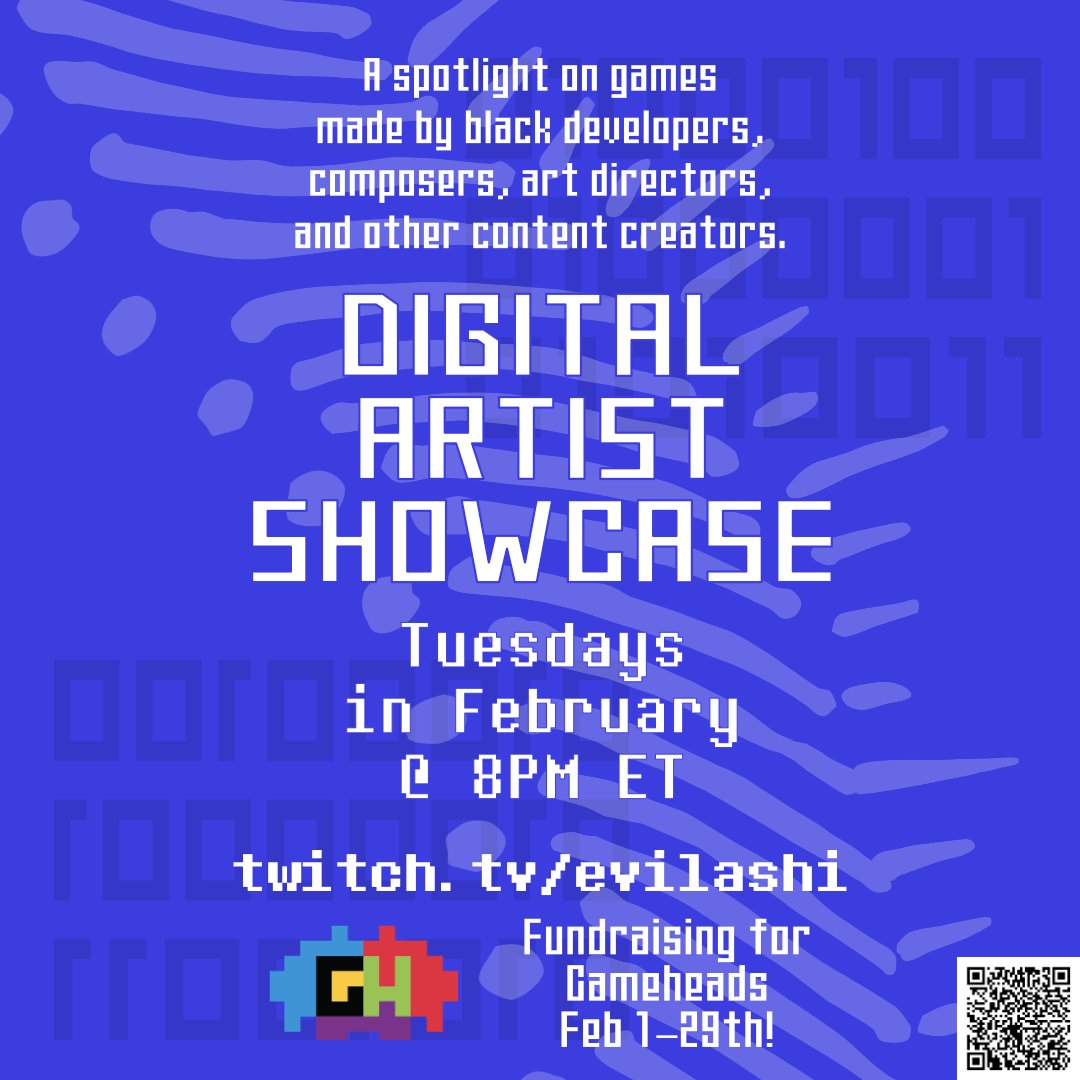 evilashi's tweet photo. Throughout February, I'm fundraising for @WeAreGameheads, a charity based in Oakland, CA that serves the local community. Kids learn video game dev skills to prepare for college, careers, and civic life.
I'm also spotlighting games made by Black devs every Tuesday! #gamedev https://t.co/PC04eMX6Gx