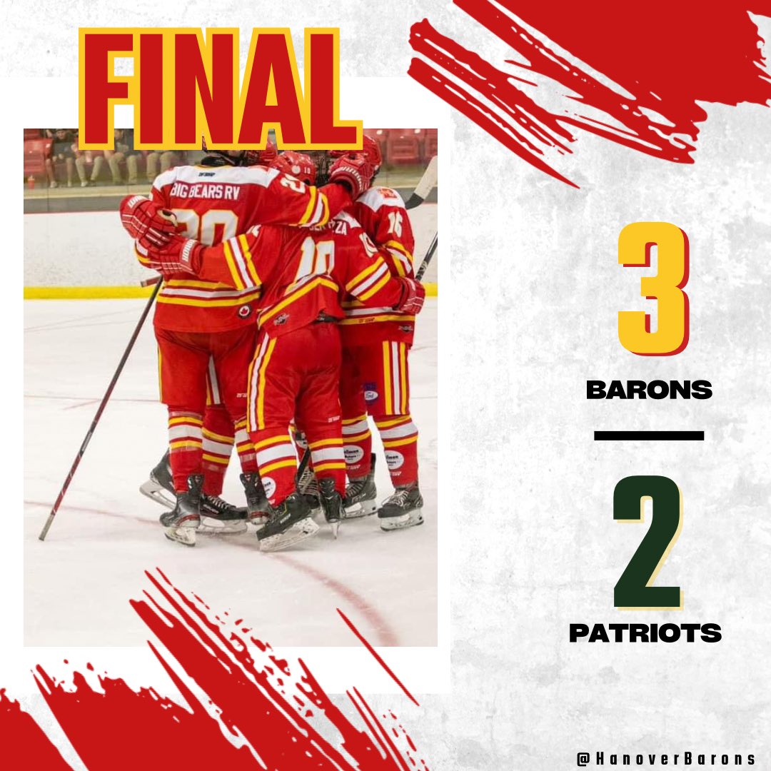HanoverBarons's tweet photo. BARONS WIN!!!
A HUGE victory in Mount Forest tonight over the Patriots!! #BigWin #BsAreHot🔥 https://t.co/Qs0Po6NQGn