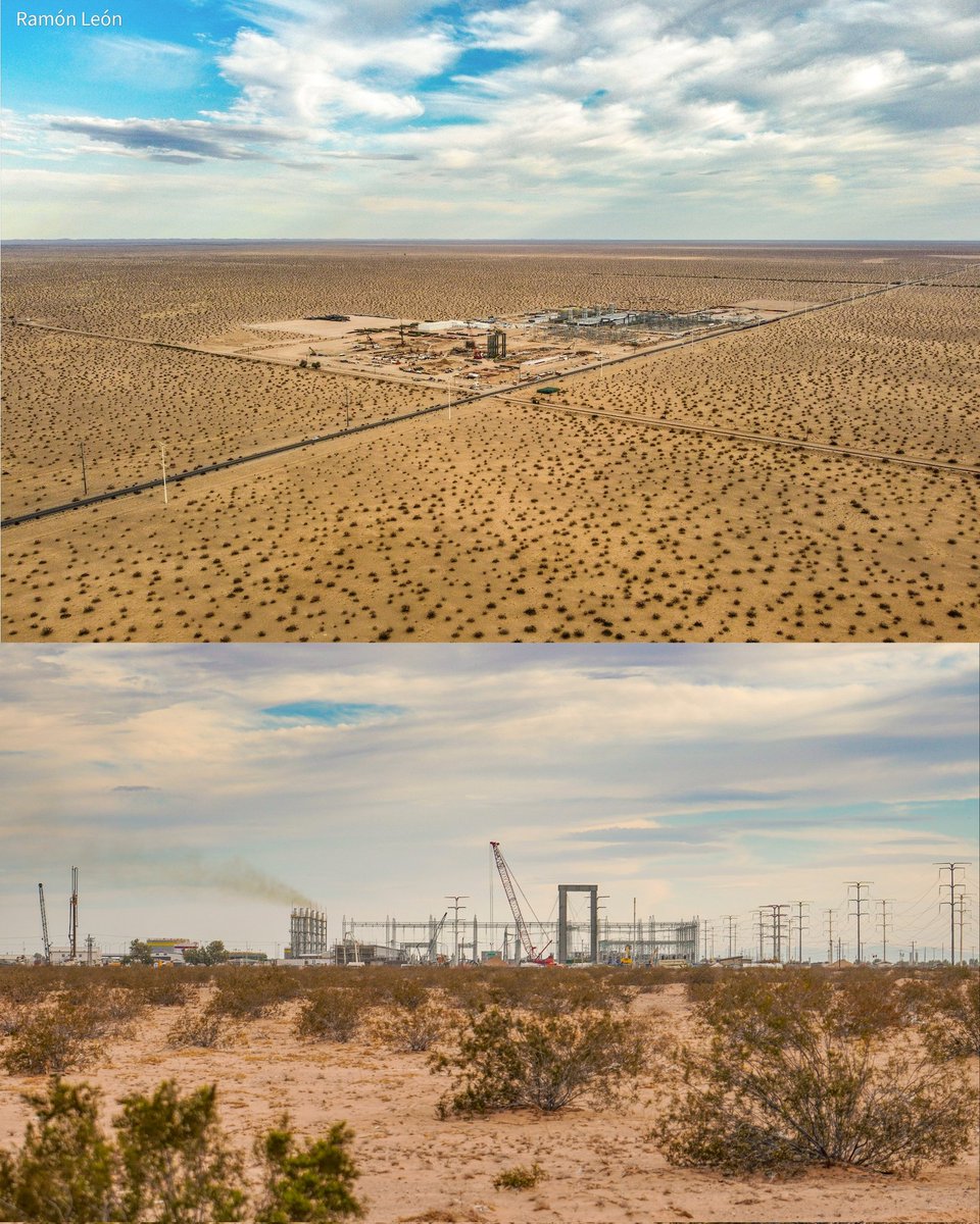 Así se ve el progreso en el norte del país 🇲🇽 👇 

"En medio del desierto" 🏜 la <a href="/CFEmx/">CFEmx</a> ya construyó una Central de Combustión Interna de 201 MW y construye una Central de Ciclo Combinado de 647 MW que se inaugurará este año, estas son las primeras plantas generadoras de energía