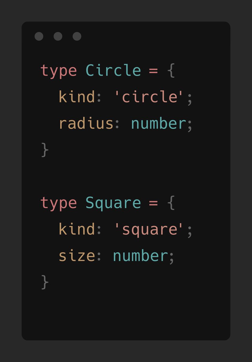 thesleebit's tweet image. 1/6 Discriminated unions combine multiple types with a common literal property.
This 'discriminator' field makes type narrowing easy. Check how to define them:
#TypeScriptTips #Coding