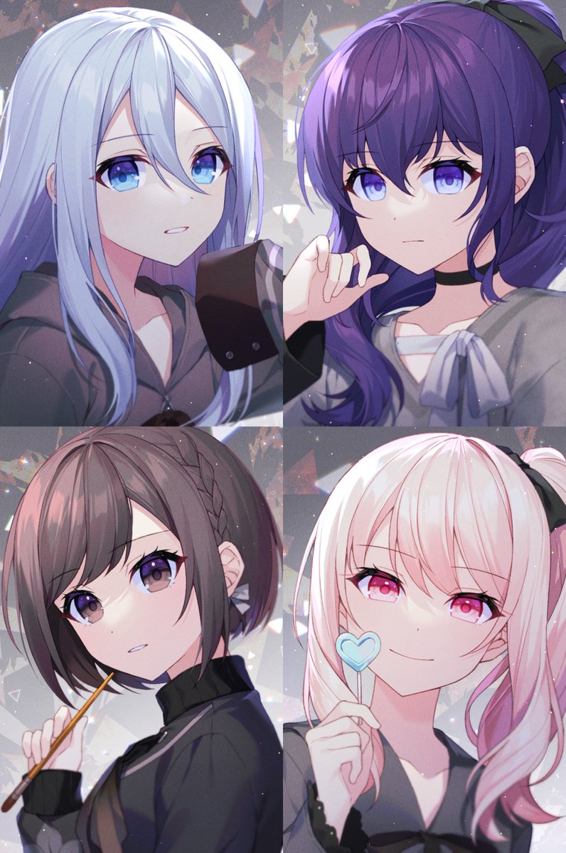 akiyama mizuki ,asahina mafuyu ,shinonome ena ,yoisaki kanade 1other multiple girls androgynous blue eyes pink hair long hair purple hair  illustration images