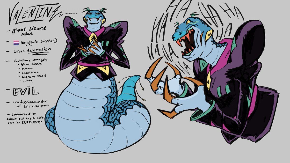 HelloMegan6's tweet photo. My buddy pal @BIGGUYDRAWIN  and I decided to have little art prompts and this prompt was designing aliens! These little and huge creatures are on their horrible journey to destroy earth with many many failed attempts. #oc https://t.co/22H0AnhiJd