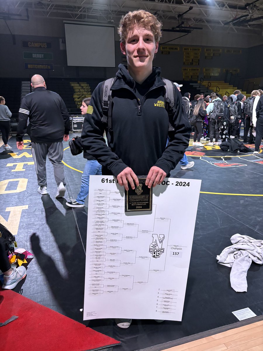 AndaleAthletics's tweet photo. Congratulations to our wrestlers that placed at the Newton TOC.

Owen Eck - 1st - 157 &amp; Outstanding Wrestler of the tournament.

Ethan Eck - 5th - 150 lbs.

Tristen Cox - 6th - 120 lbs.

Isaiah Wilson - 6th - 190 lbs. https://t.co/xAMi4wDycO