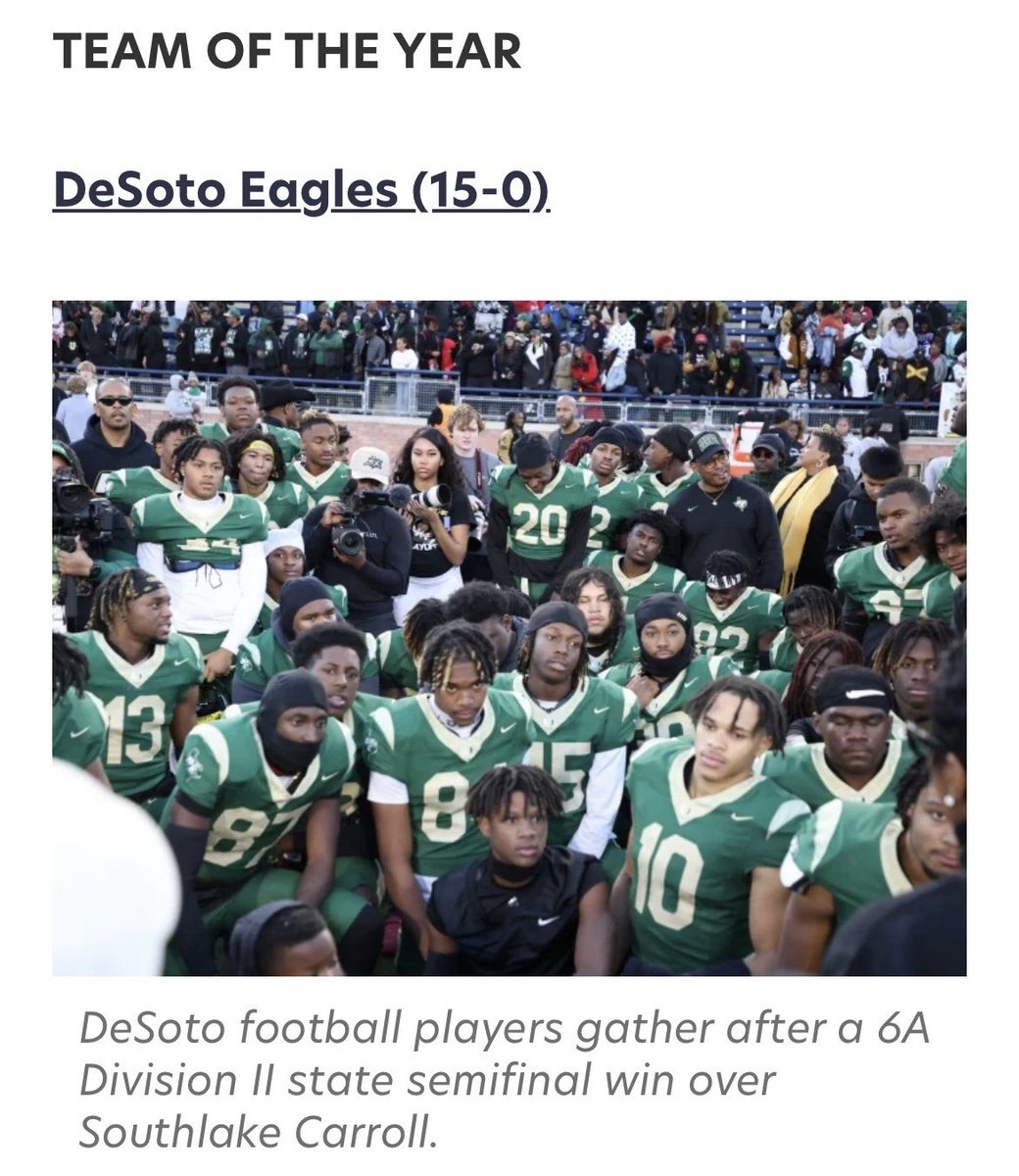 LovelyLoriM1's tweet photo. Congratulations to our @FootballDesoto Team: SBLive Team of the Year!
Congrats to Coach Mathis: SBLive North Coach of the Year & SBLive All-Texas Coach of the Year!
Congrats to @DJBailey5_ :QB All-Texas Team & @KeylanAbrams: All-Texas Team as a DL.
#2TimeStateChamps!!!! ππ https://t.co/3cS0Sp9GAn