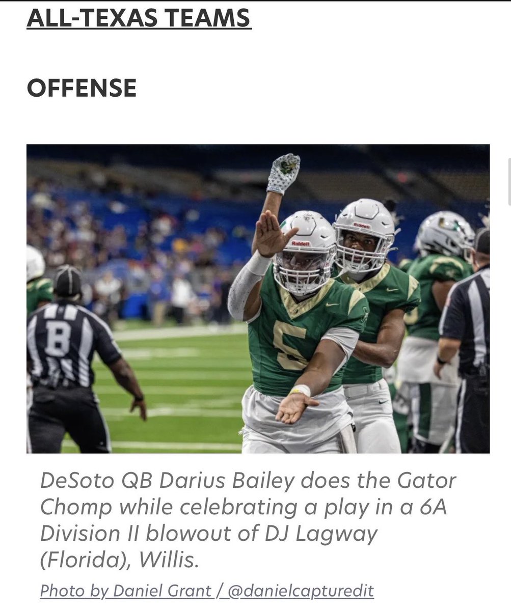 LovelyLoriM1's tweet photo. Congratulations to our @FootballDesoto Team: SBLive Team of the Year!
Congrats to Coach Mathis: SBLive North Coach of the Year & SBLive All-Texas Coach of the Year!
Congrats to @DJBailey5_ :QB All-Texas Team & @KeylanAbrams: All-Texas Team as a DL.
#2TimeStateChamps!!!! ππ https://t.co/3cS0Sp9GAn
