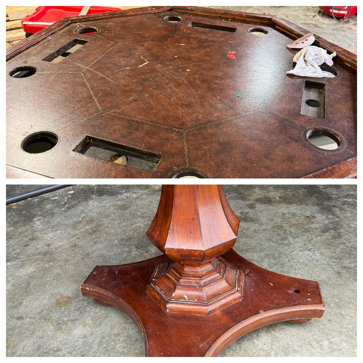 Latest project…took a poker table found by the road and transformed it into a Buckeye table!