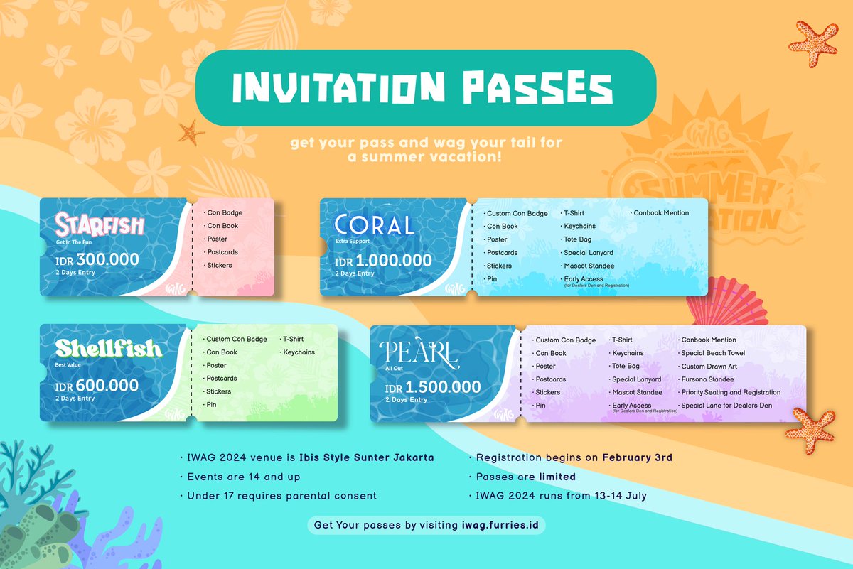 iwag_furs's tweet photo. Hello fuzzies!

Are you ready to join us at IWAG 2024? Mark your calendars for next February 3rd, when we will open the registration for our invite passes! Check out our different pass options here!

If you have any questions or concerns, don’t hesitate to contact us! https://t.co/YbT9LNHPzI