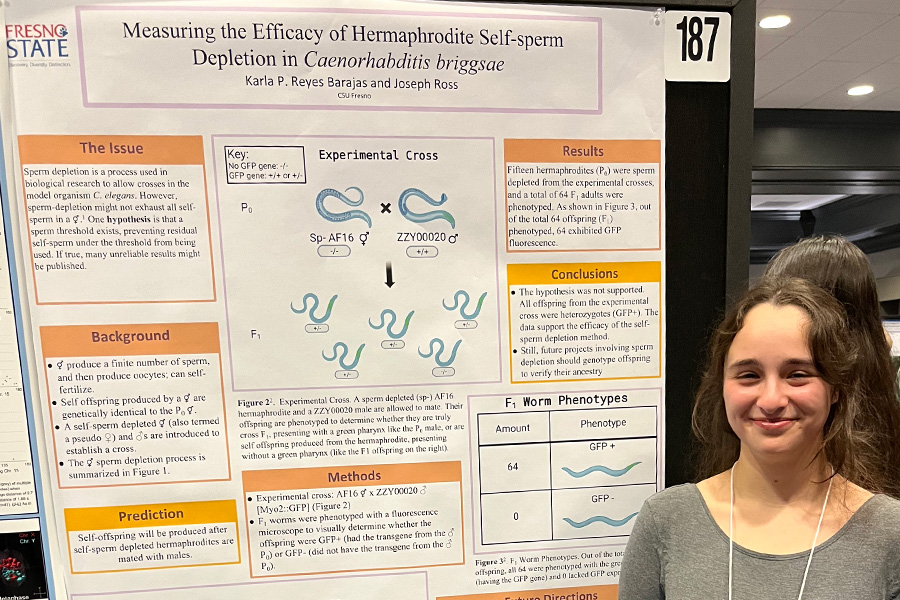 rossbiology's tweet photo. So proud of @Fresno_State @CSMfresno @FresnoBiology undergrad Adrianna (L) & grad student Karla (R) who did a great job presenting their research at the #CSUbiotech symposium. Looking forward to the future things these two do! https://t.co/1s6WxFmgFt