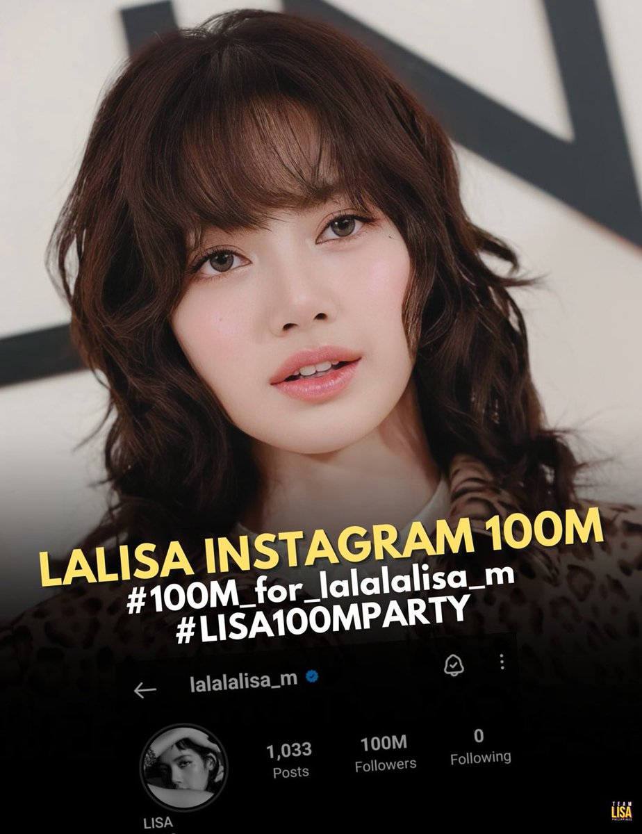 Hi @GWR @craigglenday @vicnewms!

Please consider #LISA’s eligibility as the FIRST K-Pop Act, FIRST Thai Act, FIRST Asian Female Artist, and FASTEST Asian Act to hit 100 MILLION followers on Instagram. Thank you!

LALISA INSTAGRAM 100M
#100M_for_lalalalisa_m
#LISA100MPARTY