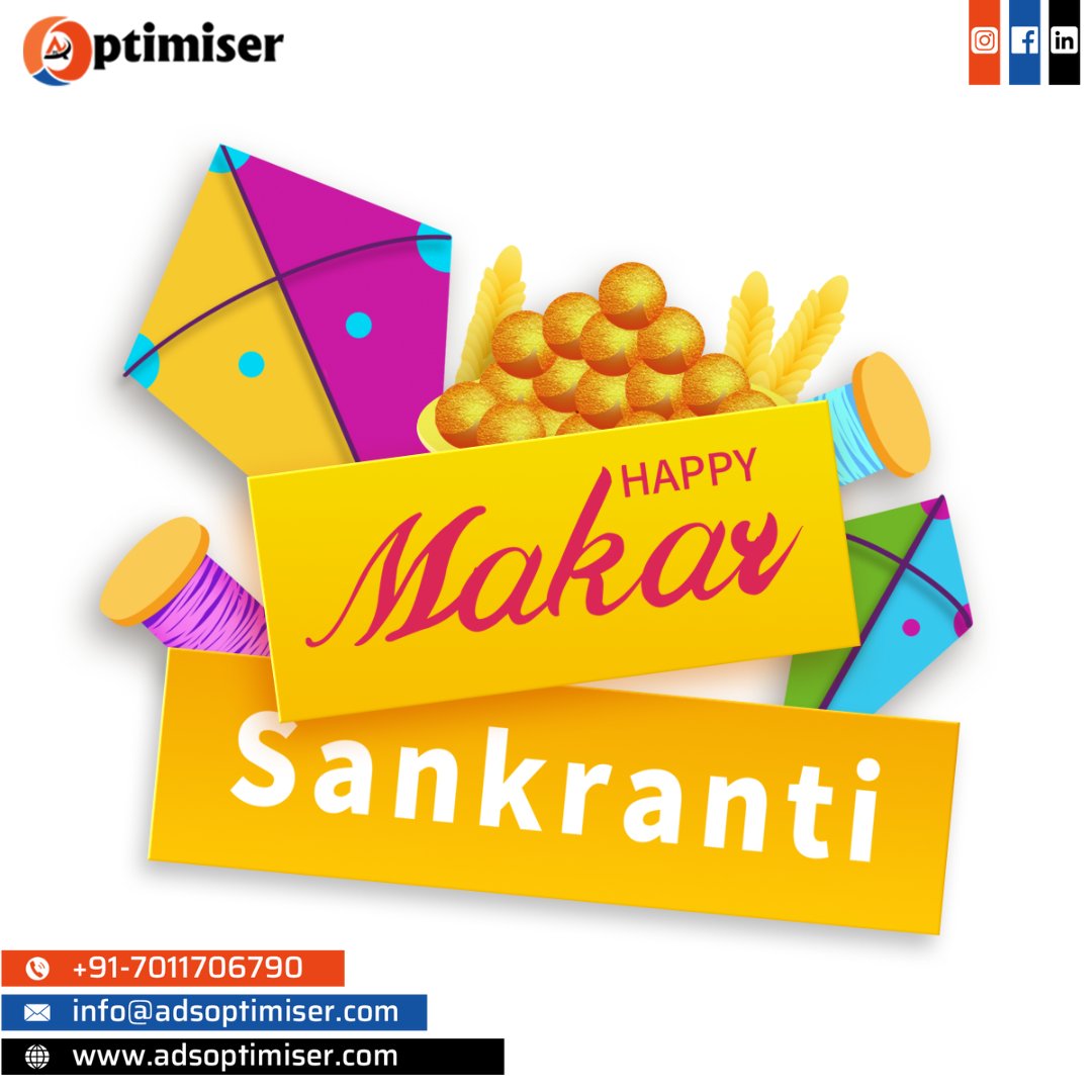 adsoptimiser's tweet image. Wishing you a blessed Makar Sankranti. May the bright colours of kites paint this day with smiles and joy for you and your loved ones.

#HappyMakarSankranti
#adsoptimiser #gurugramcity