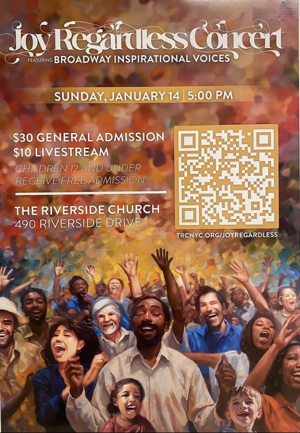 Join the joy <a href="/RiversideNYC/">The Riverside Church</a> this MLK Sunday at 5 pm. This is a concert not to be missed!