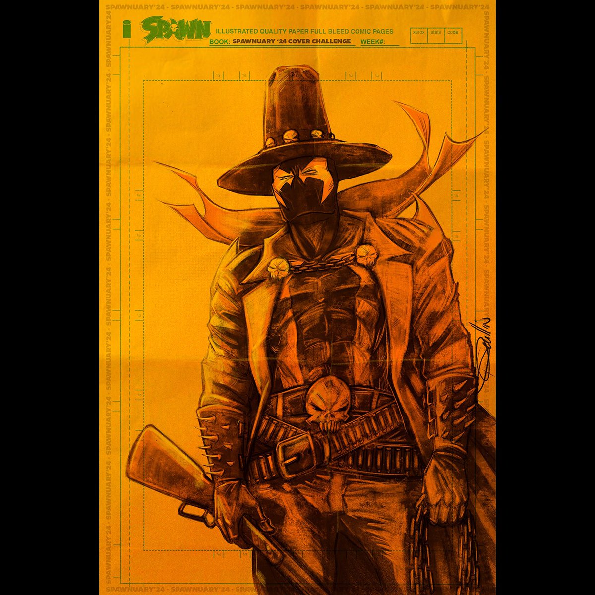 PatrickScullin's tweet photo. I’m really enjoying #spawnuary Here is my #gunslingerspawn art. I really want to give it an Eastwood fist full of dollars vibe. I hope y’all like it.
@ToddMcFarlane @McFarlane_Comics_Official
#spawnuary #spawnchallenge
#designdad #patrickscullin #professorpatrick #artjedi #jediart #creativecalling #procreatecomics #procreateartwork