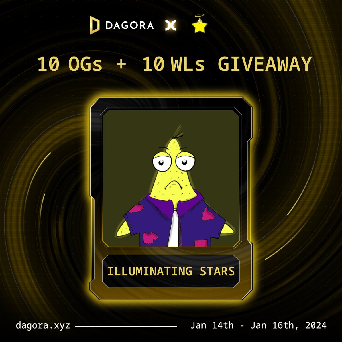Dagora on Sei🚢 (@dagora_sei) on Twitter photo Twinkle, Twinkle, Little Star – how we wonder who will join our shining circle! We're giving away 10 WL & 10 OG slots for @starsonsei launchpad
To enter:
- Follow @starsonsei & <a href="/dagora_sei/">Dagora on Sei🚢</a>
- Like & RT this post
- Comment your Sei Wallet address + tag 3 friends
⭐️Jan 14-16, 2024 Twinkle, Twinkle, Little Star – how we wonder who will join our shining circle! We're giving away 10 WL & 10 OG slots for @starsonsei launchpad
To enter:
- Follow @starsonsei & <a href="/dagora_sei/">Dagora on Sei🚢</a>
- Like & RT this post
- Comment your Sei Wallet address + tag 3 friends
⭐️Jan 14-16, 2024