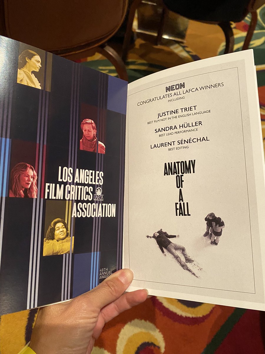 A new batch of prizes for French films in at the 49th annual @Lacfa Awards
Best Lead Performance, Best film Editing, Best Film Not in the English Language: Anatomy of of Fall by Triet
<a href="/neonrated/">NEON</a> 
Best Doc : Menus-Plaisirs - Les Troisgros by Wiseman
<a href="/mtuckmanmedia/">michael tuckman</a>