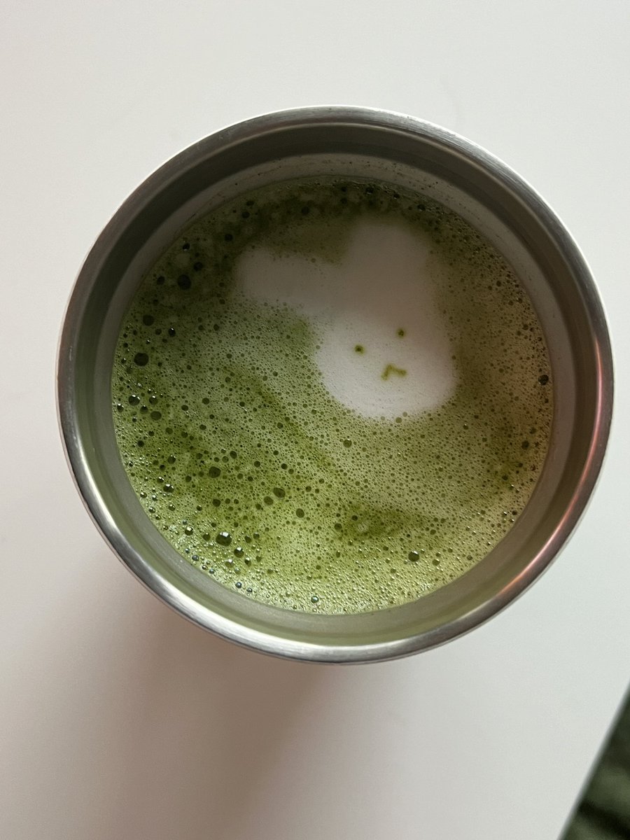 spilledsoy's tweet photo. bunny in my morning matcha https://t.co/8dcSMm4yAZ
