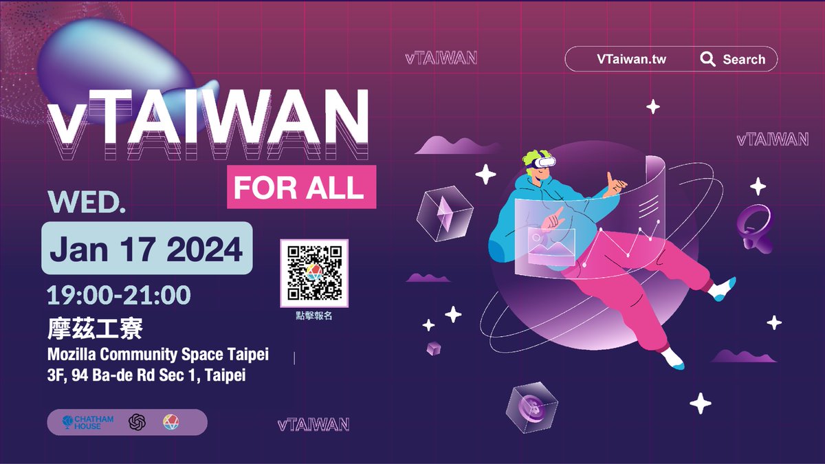 Join us for our #vTaiwanforAll workshop this Wed! We have invited Madeleine Daepp from <a href="/MSFTResearch/">Microsoft Research</a> to shed light on Generative AI &amp; Plural Governance. We will also discuss how the new Taiwanese gov might impact vTaiwan. Anyone interested in AI, society, &amp; vTaiwan is welcome! 🤖
