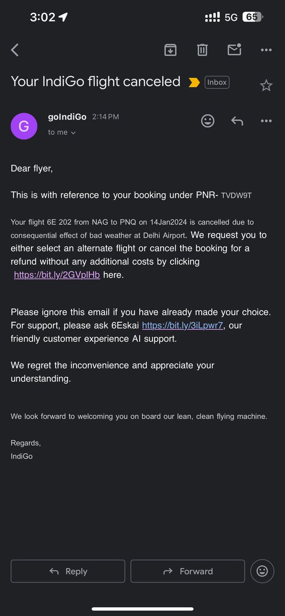 santanusamanta's tweet photo. Indigo airlines cancelled my flight without alternate arrangement. Plan B of Indigo not working. Stranded outside Nagpur airport. Someone please help.  @IndiGo6E https://t.co/AJmDmrnbmk