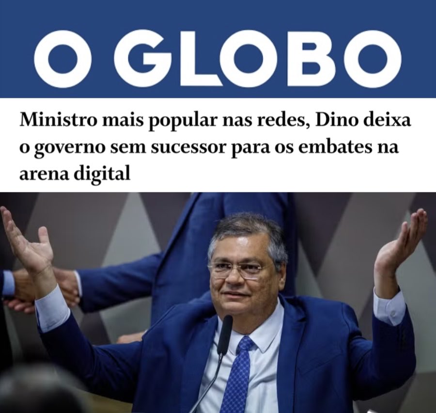 Com a ida do Ministro <a href="/FlavioDino/">Flávio Dino 🇧🇷</a> para o STF, confesso que estou me sentindo um órgão digital, embora creio que na politica ele seja, como disse Brizola, “um cavalo inglês que vai morrer na cancha”.

#VivaFlávioDino

<a href="/FEsculhambado/">Felipe Neto Esculhambado 😱👽🤢😛😳🥰🤣😍🥰🤯🤫</a> 
<a href="/hilde_angel/">Hildegard Angel Oficial🇧🇷🇨🇦🇦🇲</a> 
⁦<a href="/leonelbrizolarj/">Leonel Brizola Neto</a>⁩