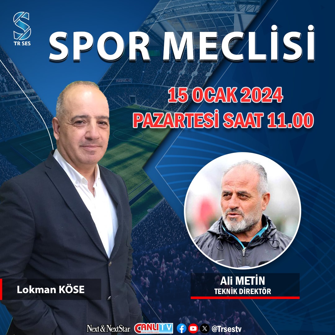 Lokman KÖSE’nin sunduğu Spor Meclisi programına Teknik Direktör Ali METİN konuk olacak. Canlı yayınımızı yarın saat 11.00’de Youtube ve Canlı tv üzerinden seyredebilirsiniz.

 #spor #spormeclisi #trsestv #canlı
