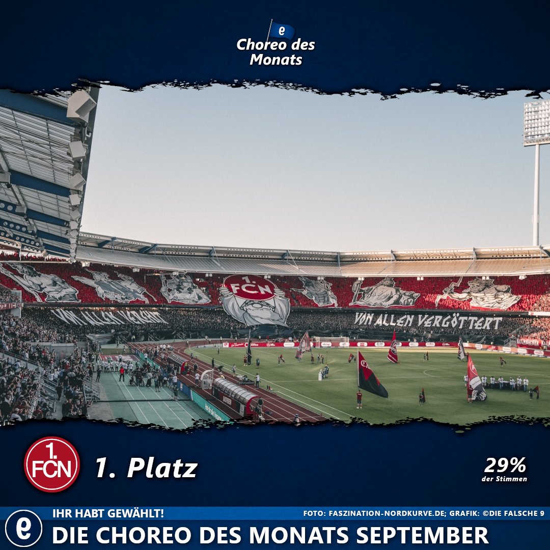 die_falsche_9's tweet photo. Die Choreografie der Fans des @1_fc_nuernberg wurde zur schönsten im September gewählt und nimmt damit in Kürze an der Abstimmung zur Choreo des Jahres teil.  👏  #FCN

Nun könnt ihr für den Oktober abstimmen. 👇

➡️ Zur Abstimmung für den Oktober: https://t.co/ohuXtouNJe https://t.co/88XutnhoUb