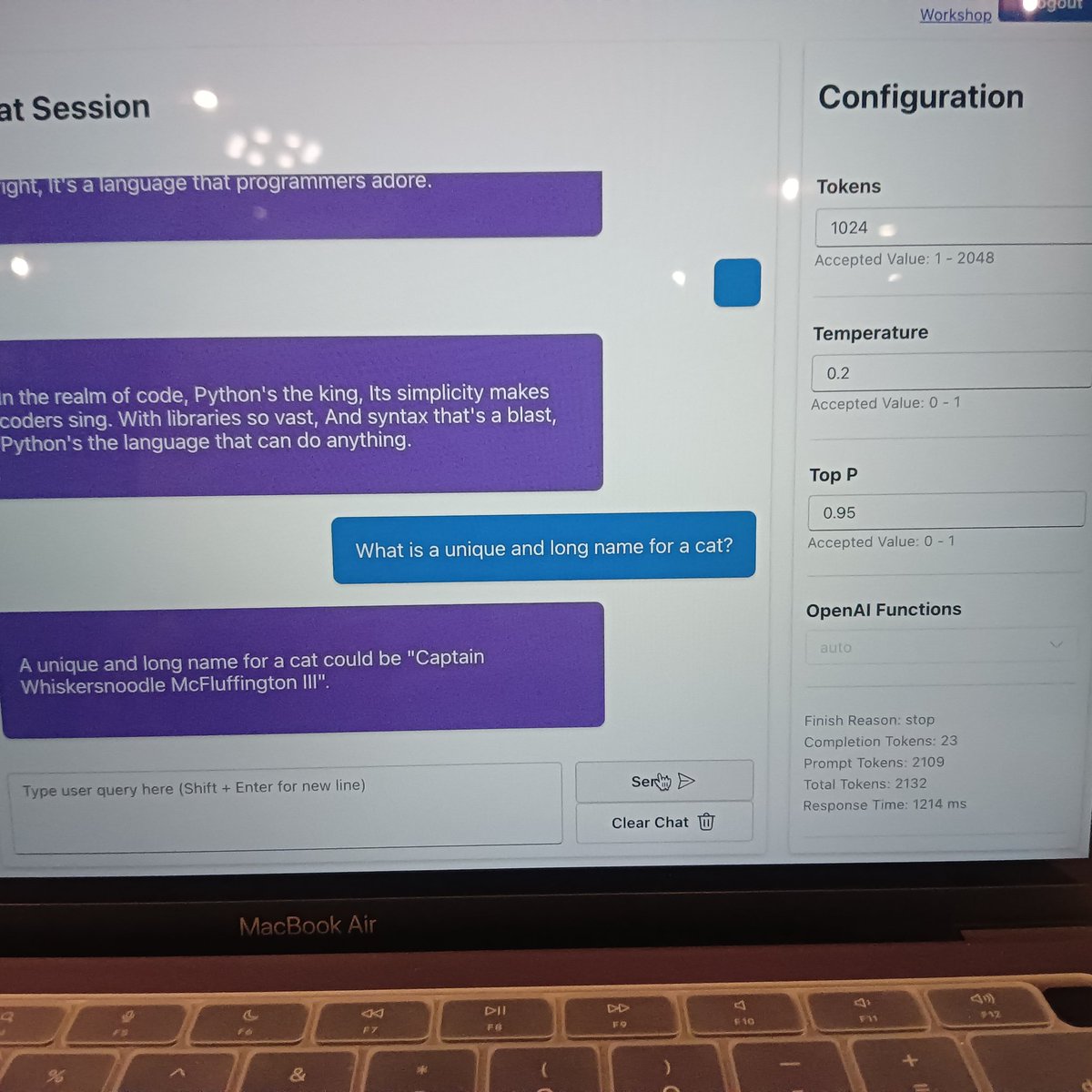 jayeshGowda17's tweet photo. #TechMang24
@hackmum 
Got different outputs for the question " What is a unique and long name for a cat?" By configuring the temperature from 0.7 to 0.2 https://t.co/zu6XE4Z8bN
